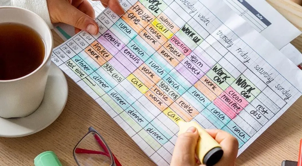 Calendario semanal organización de tiempo