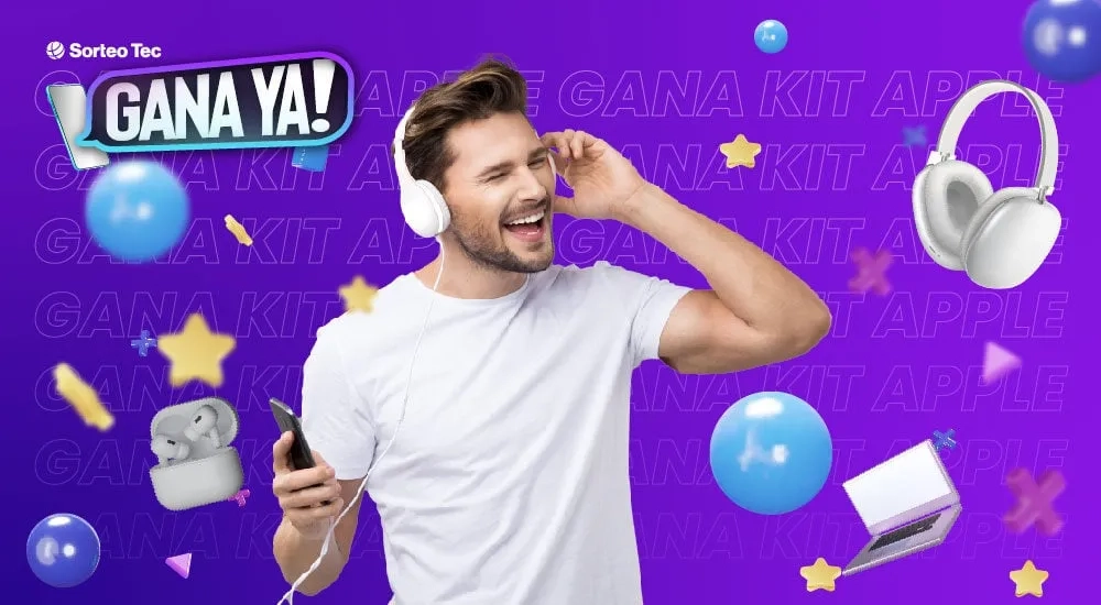 Hombre con audífonos escuchando música.